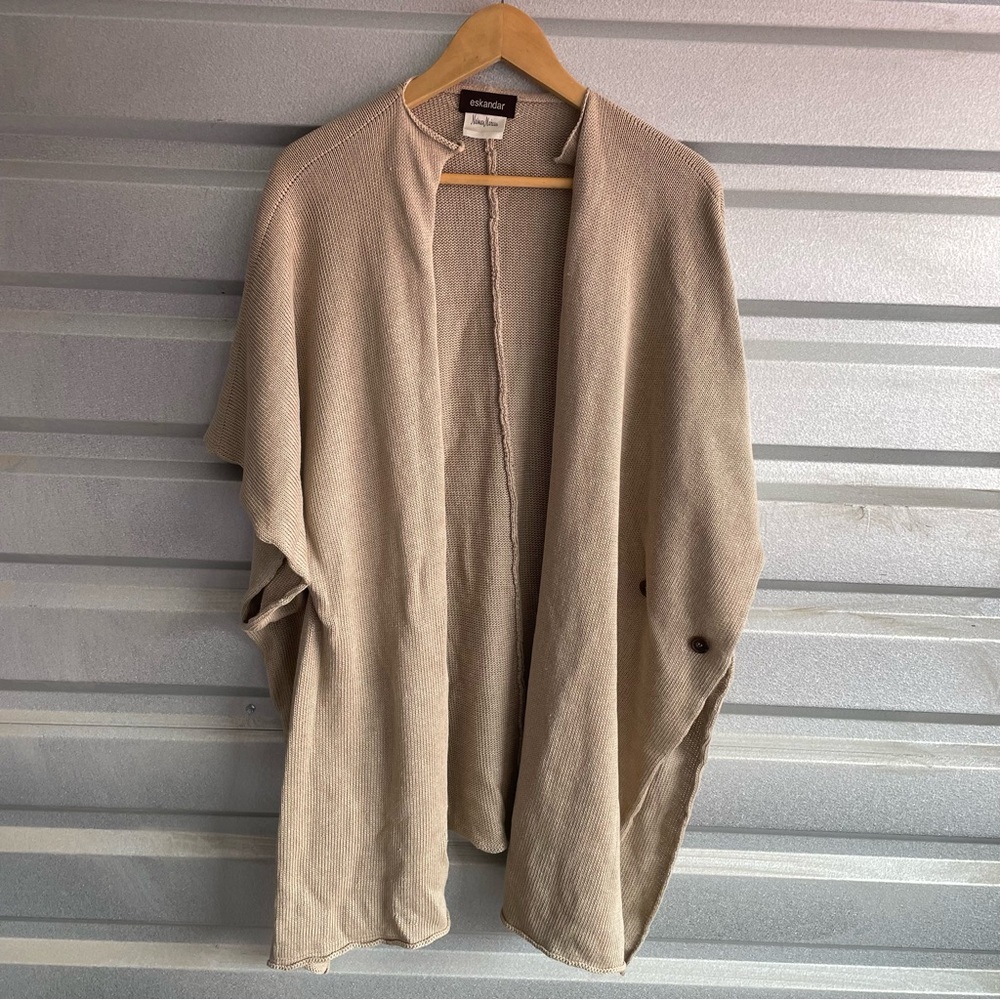 Eskandar Linen Tabard Sweater Heavy Weight Hand Loomed One Size in Cream